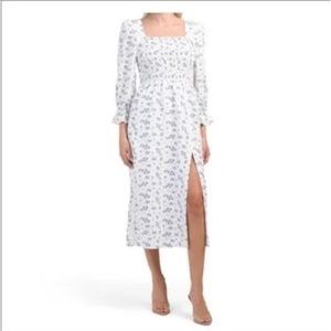 House of Harlow 1960 White and Blue Linen Dress